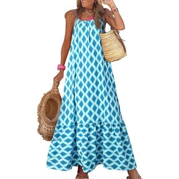 Dresses & Skirts - Women's Summer Dress Spaghetti Strap Smocked Ruffle Flowy Boho Maxi Dress